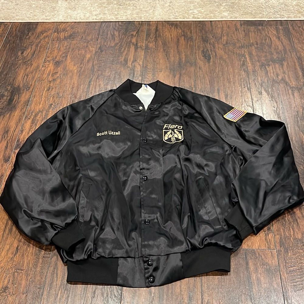 Vtg Pontiac Fiero Wings Racing satin bomber jacket embroidered Scott Uzzel XL